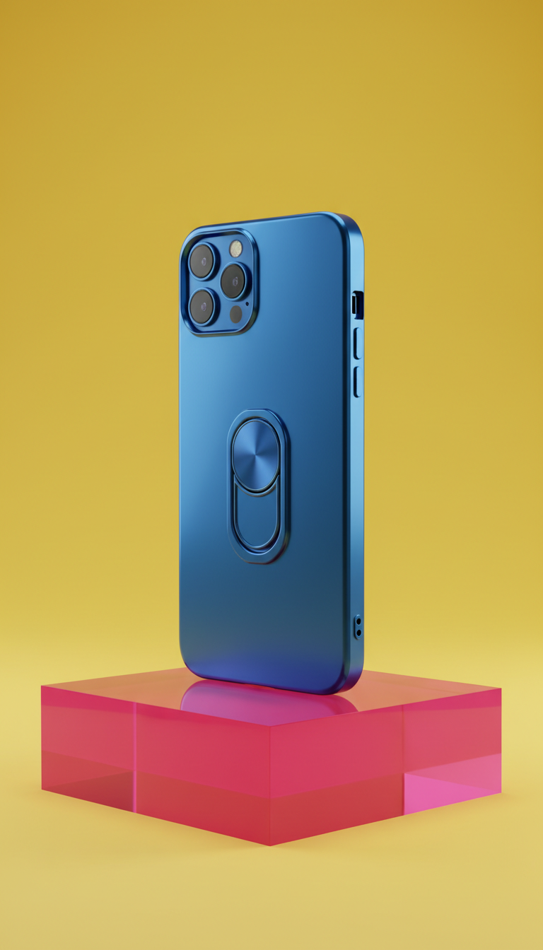 Coque métallique bleu vif avec anneau intégré