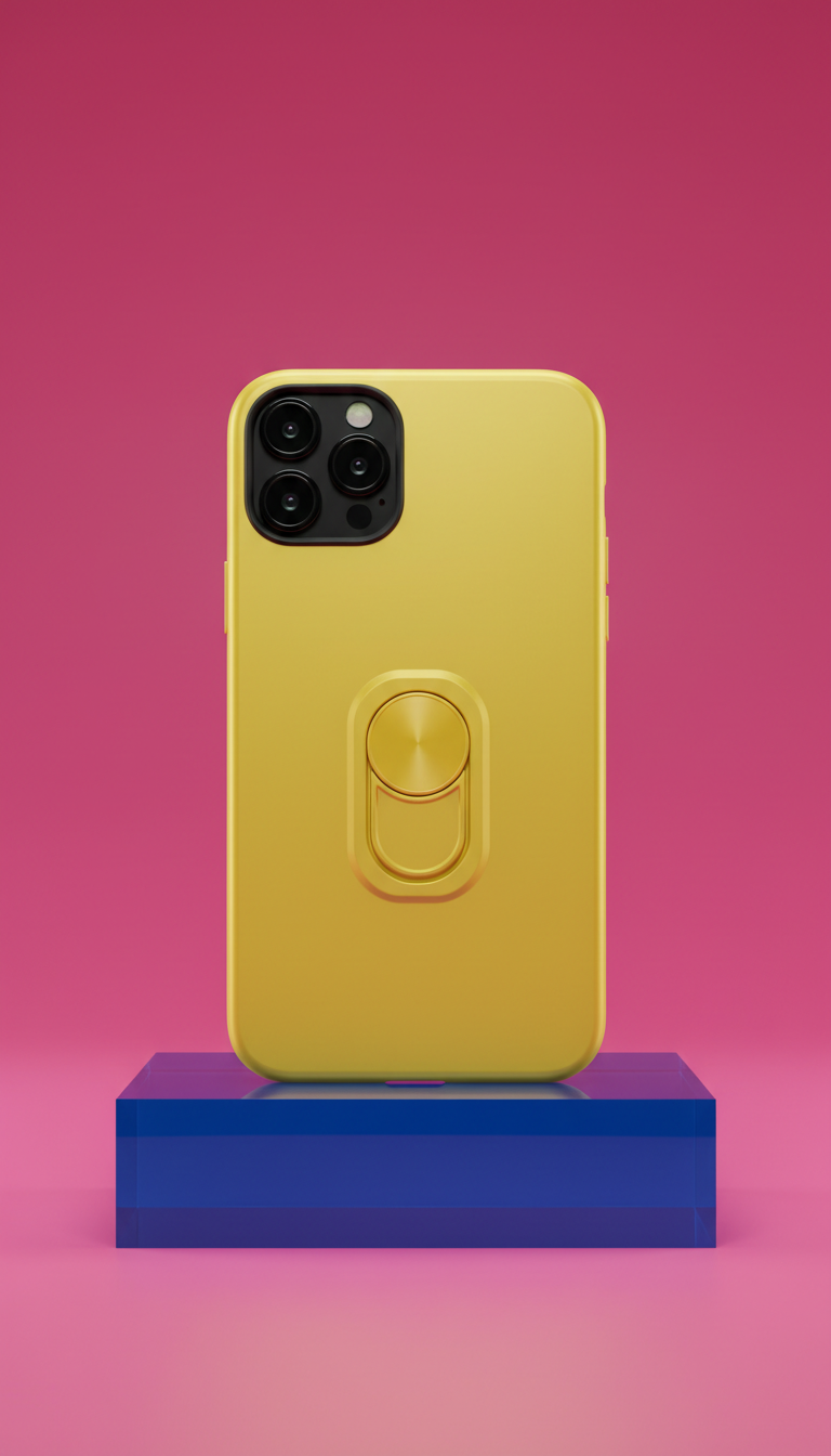 Coque métallique jaune flash avec anneau intégré