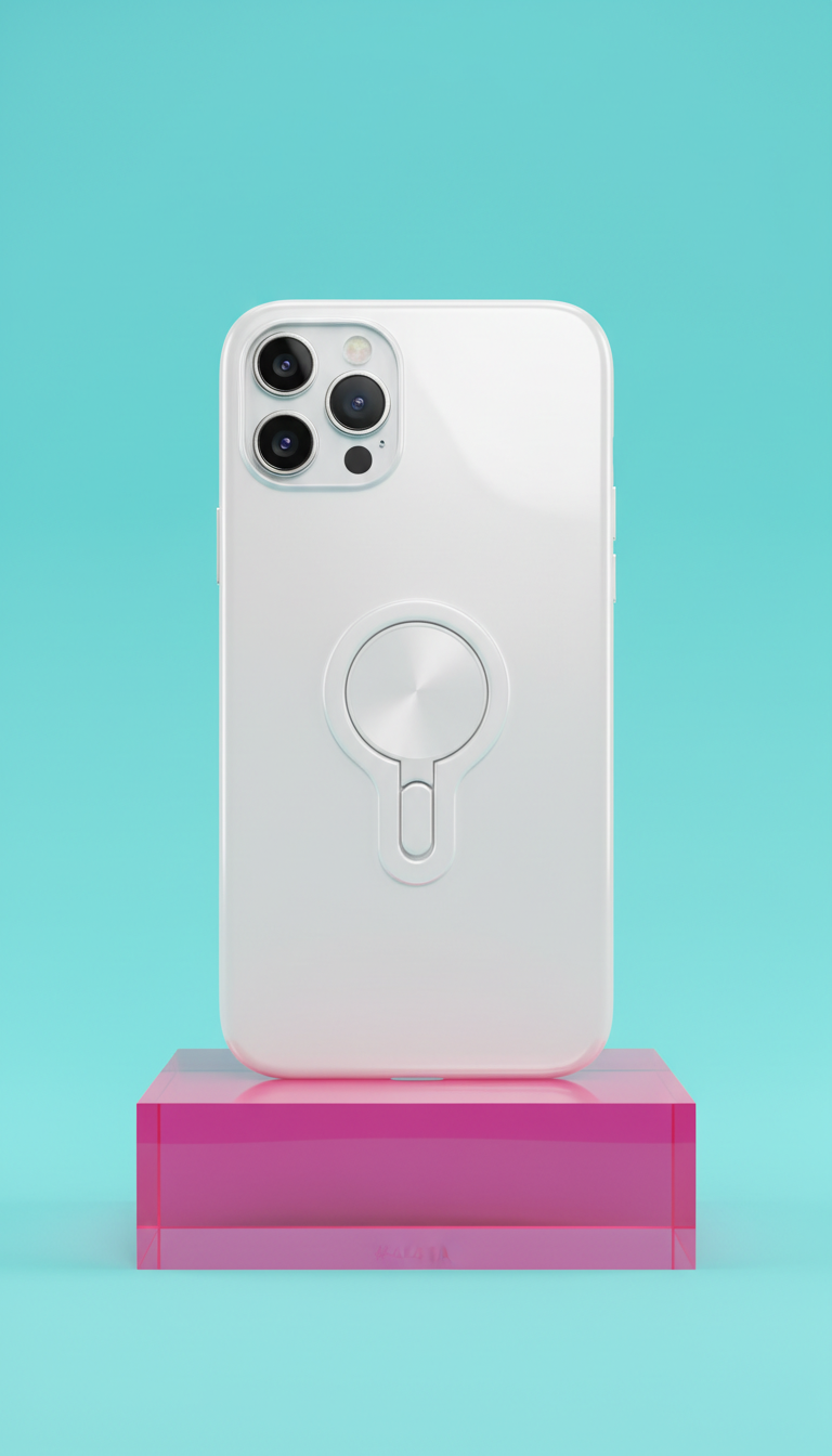 Coque métallique blanc glossy avec anneau intégré
