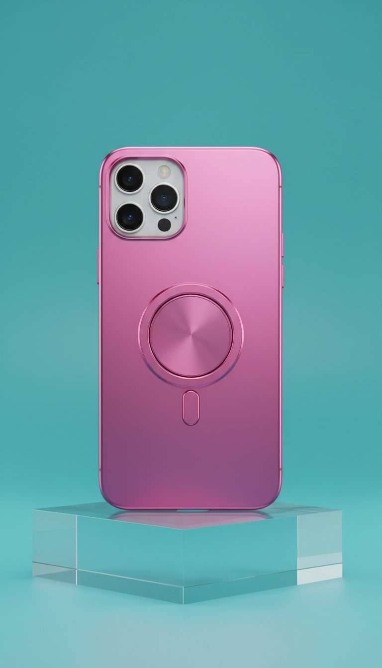 Coque métallique rose électrique avec anneau intégré